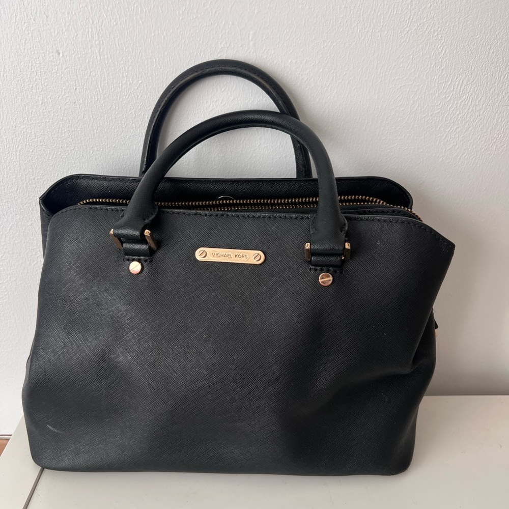Michael Kors Black Satchel with Gold Accents